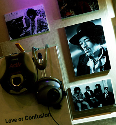 Hendrix Handel Exhibition: A portrait of guitarist Jimi Hendrix at Handel House museum
