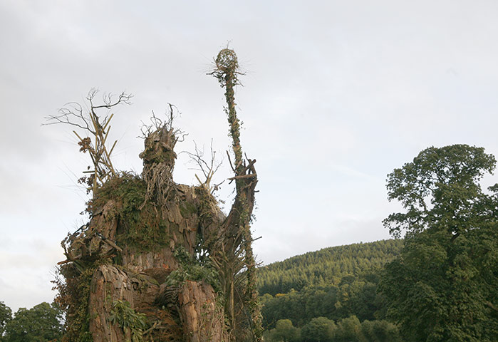 Green Man: The Green Man himself sitting high above the festival