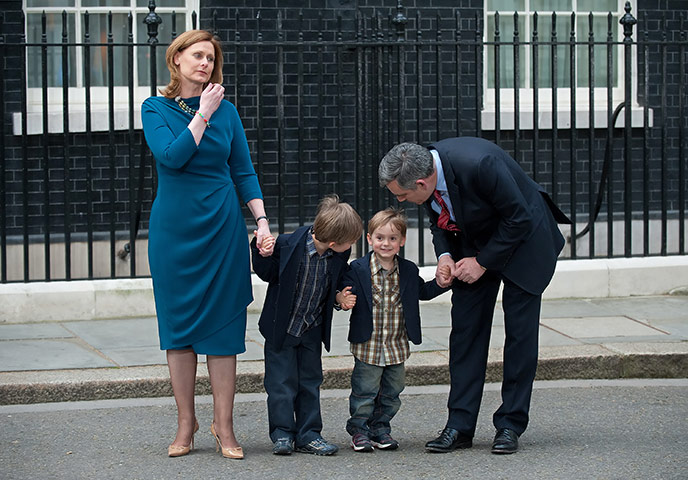Cameron Baby Downing St: Gordon Brown, (R) his wife Sarah, children after his resignation