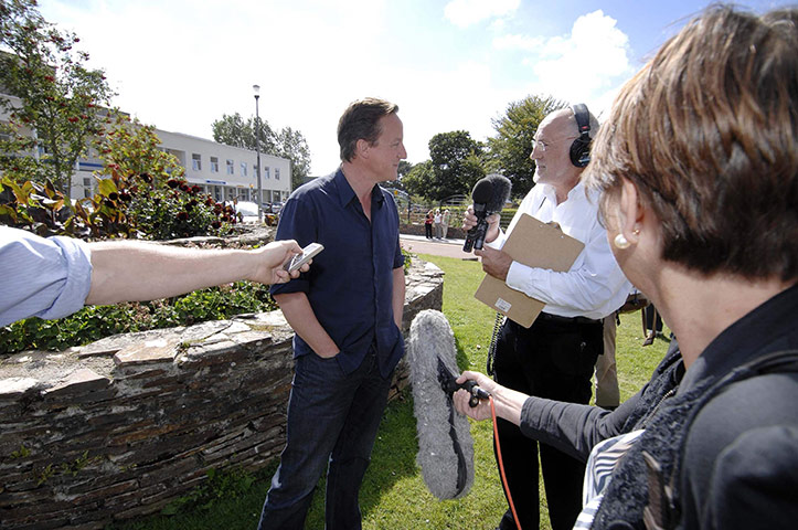 Cameron Baby Downing St: Britain's Prime minister David Cameron speaks to media in Truro