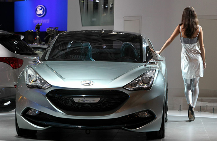 Moscow Auto Show: A model presents a new Hyundai concept at the Moscow Auto show
