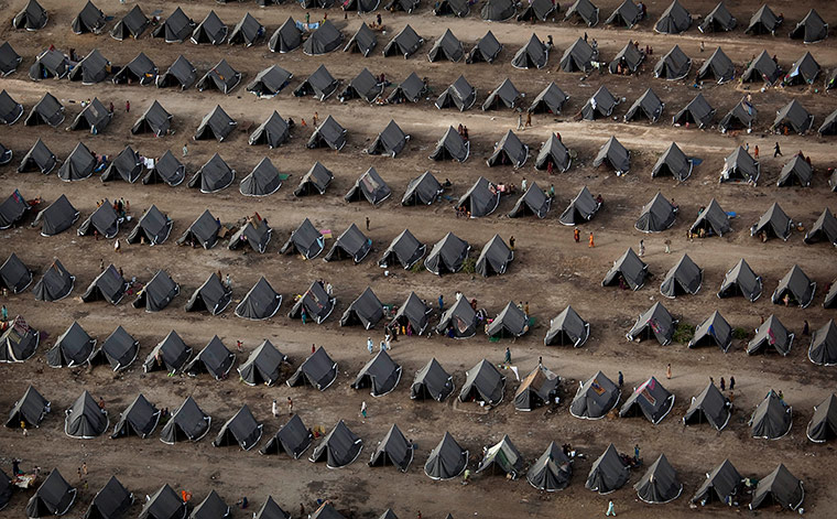 pakistan aftermath: Tents are seen from the air at a camp set up by the Pakistan Army