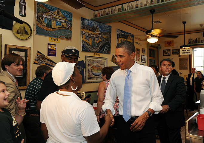 Obama in New Orleans: President Barack Obama at Parkway Bakery and Tavern in New Orleans