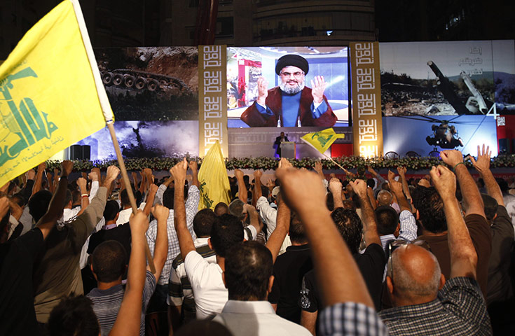 Israel and Lebanon clash: Hezbollah leader Sayyed Hassan Nasrallah addresses a rally in Beirut
