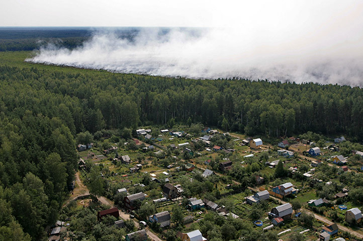 Russian wildfires: Aerial view of a forest fire