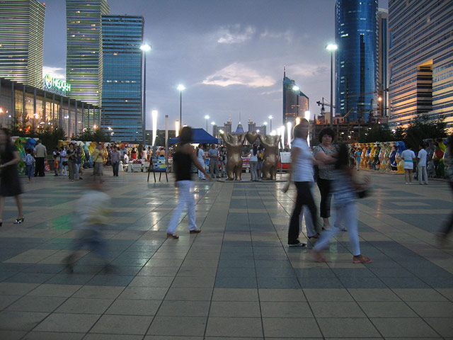 Astana: Astanans stroll among the malls, fountains and light displays