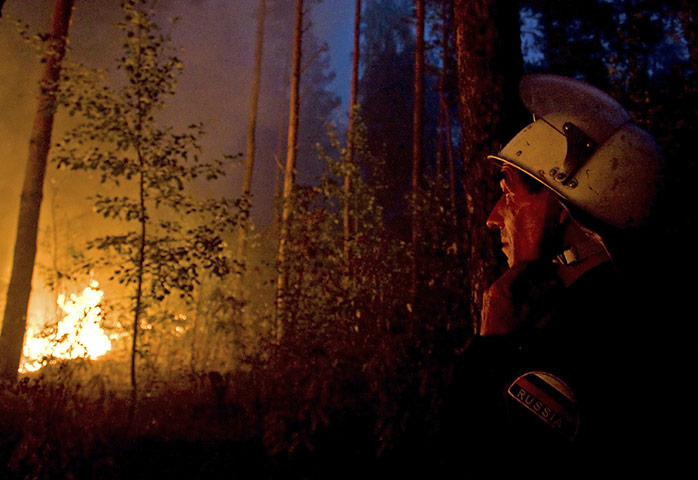 Wildfires in Russia : forest fire comes close to the village of Murmino 