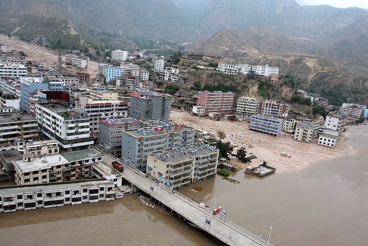 China Floods: A view of mudslide Zhouqu China Gansu floods.