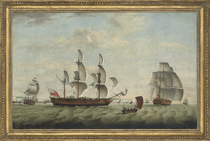 Lehman Brothers Auction: A frigate in 3 positions off the Dover Coast by Thomas Luny Lehman Auction