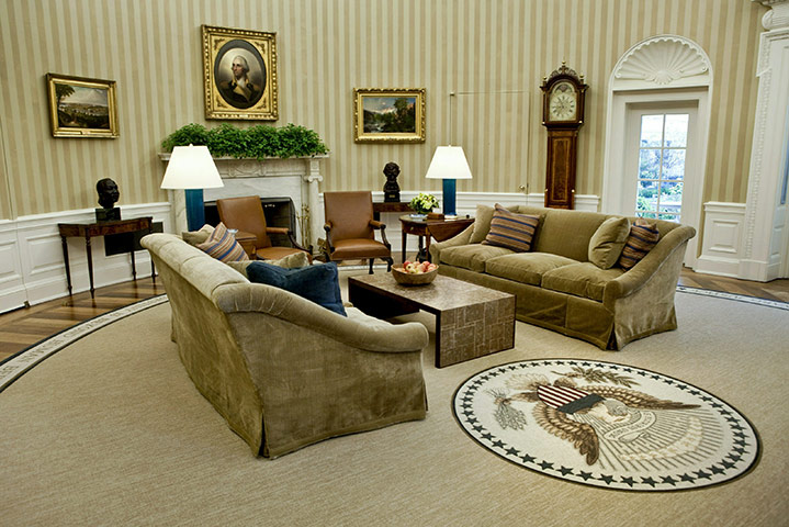 Oval Office redecoration: New furniture sits in the newly redecorated Oval Office of the White House 