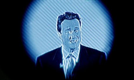 David Cameron seen in a TV monitor during a speech in London in 2006.