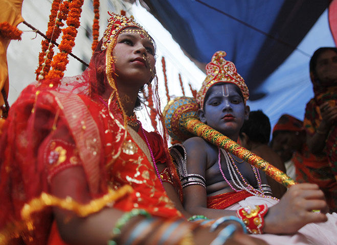 24 hours: Dhaka, Bangladesh: Children dressed for the Janmashtami festival 
