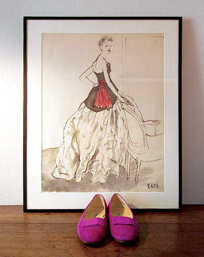 show & tell: Blahnik: Bouche sketch of Dior’s New Look dress from 1948