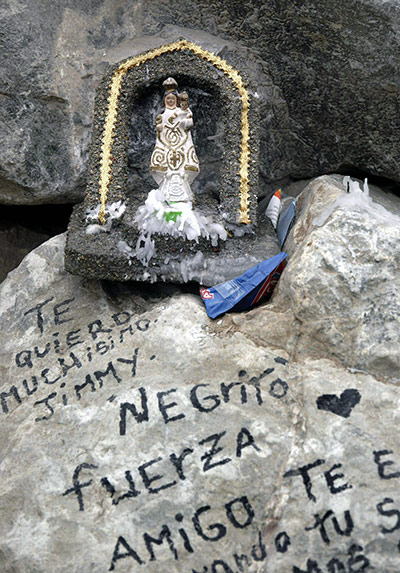 Chile Miners: A statue of the Carmen Virgin is seen outside the mine