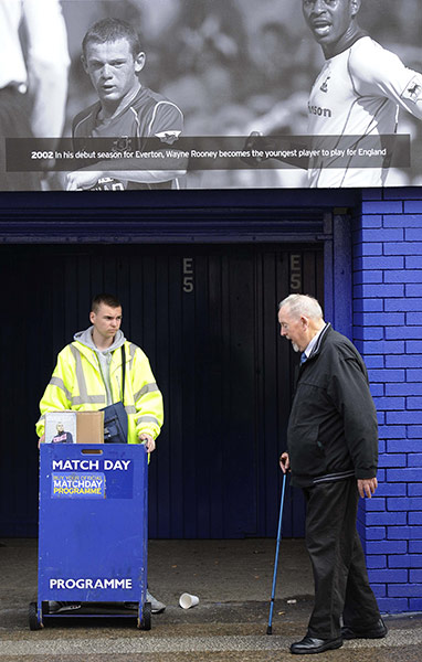 Everton v Man Utd: Poster at Goodison Park showing Wayne Rooney during his debut season there