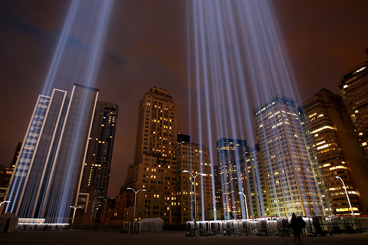 The Tribute in Lights are tested near ground zero in New York