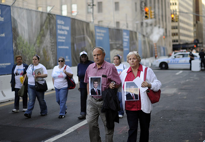World Trade: Victims' families walk toward the September 11 Commemoration Ceremony site
