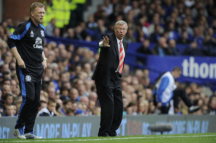 Everton v Man Utd: Sir Alex Ferguson and David Moyes on the touchline