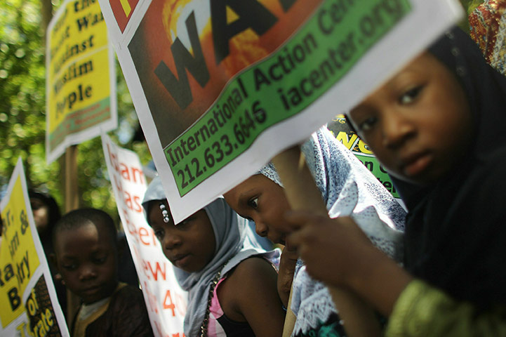 Ground Zero Mosque: Muslim children attend a pro-mosque rally near Ground Zero