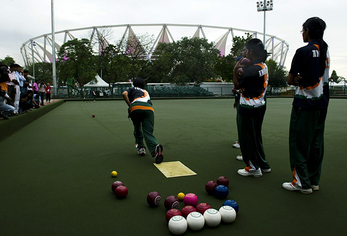24 hours in sport: The Indian lawn ball team practices at Jawaharlal Nehru Stadium