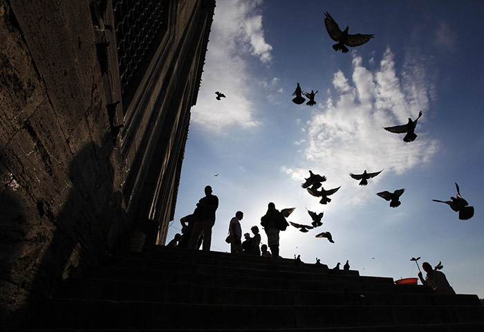 24 hours: People feed birds in front of the Yeni Mosque in Istanbul