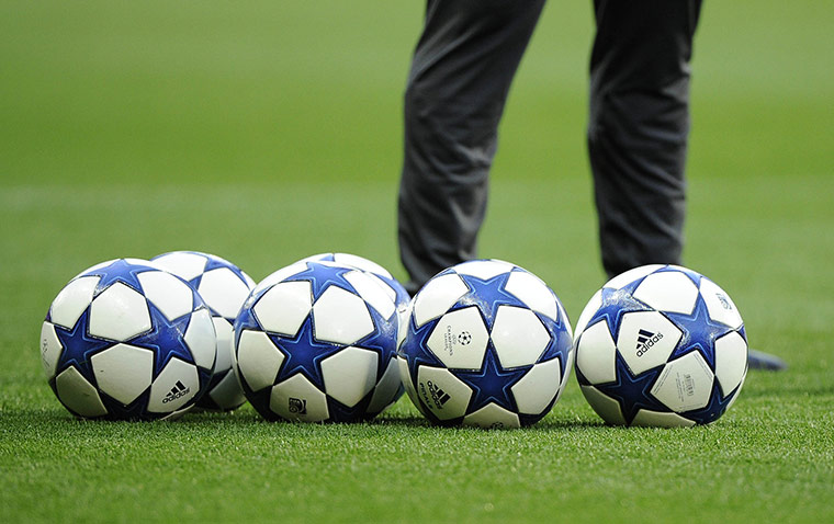 Man Utd v Rangers: Champions League balls lined up for warm up