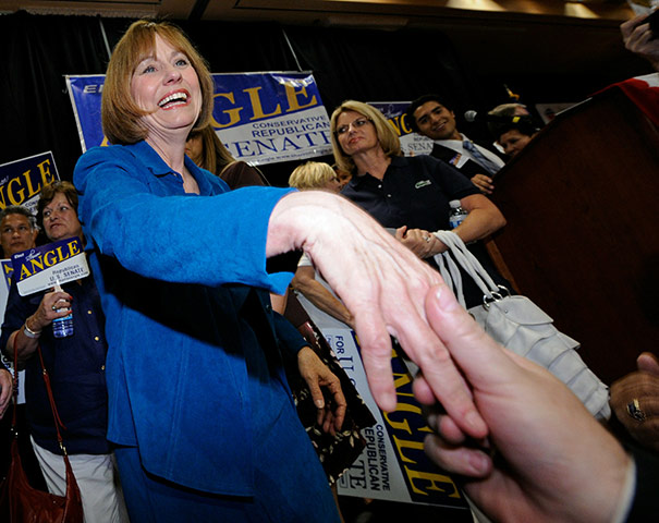 Tea Party politicians: US Republican Senate candidate Sharron Angle greets supporters