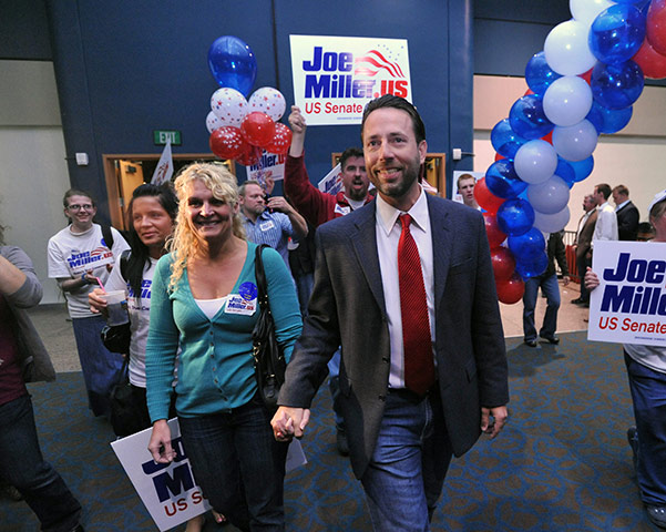 Tea Party politicians: Republican candidate for US Senate Joe Miller and his wife Kathleen