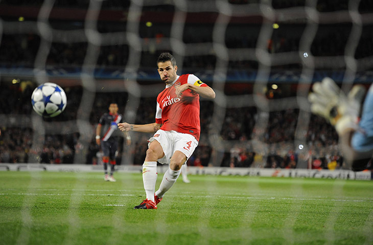 Arsenal v SC Braga: Cesc Fabregas takes a penalty for Arsenal