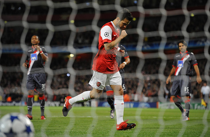 Arsenal v SC Braga: Fabregas celebrates opening the scoring for Arsenal