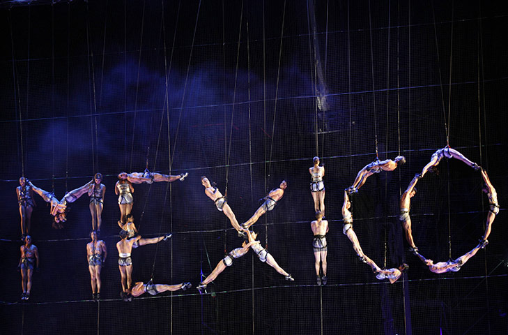 mexican celebrations: Acrobats form the word Mexico 