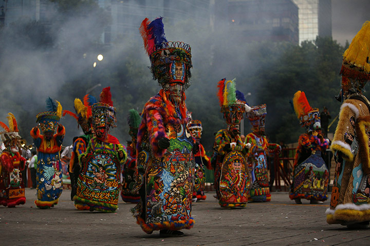 mexican celebrations: Chinelo dancers perform during the bicentennial parade 
