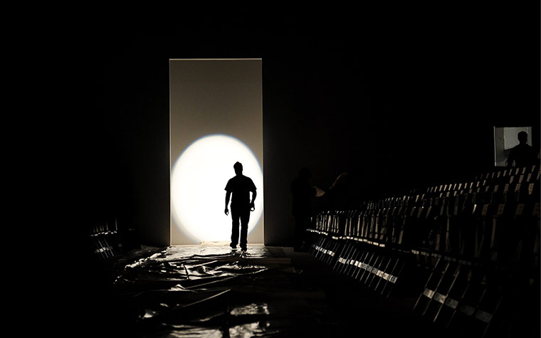 24 hours: New York City, New York, USA: A stage hand prepares the runway
