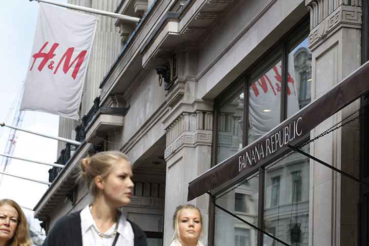 Week in Business: People walk by a Banana Republic  and a H&M store in Regent Street, London