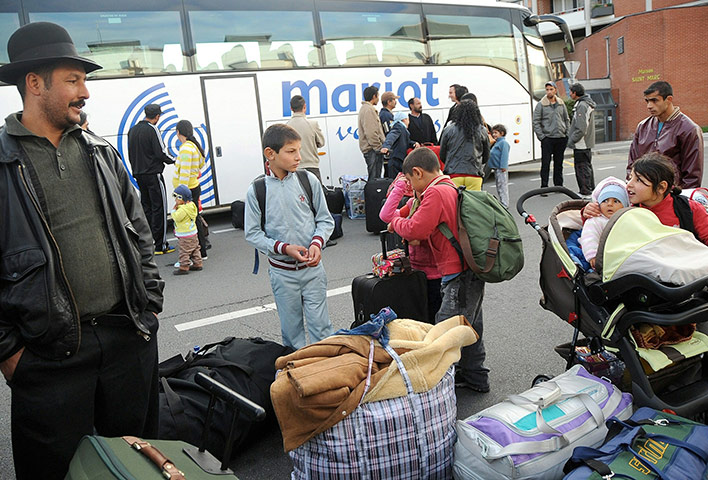 Roma Return : People belonging to the Roma community gather with their luggages