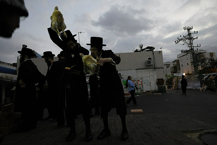 Yom Kippur: Ultra-Orthodox Jewish men perform the Kaparot ceremony