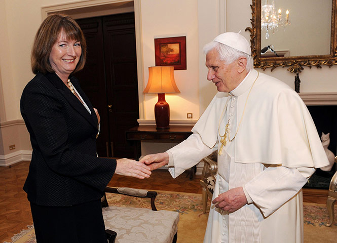 Pope in London: Acting Labour Party leader Harriet Harman is welcomed by Pope Benedict XVI