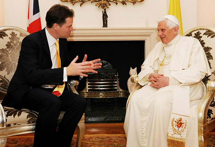 Pope in London: Pope Benedict XVI attends a meeting with Deputy Prime Minister Nick Clegg