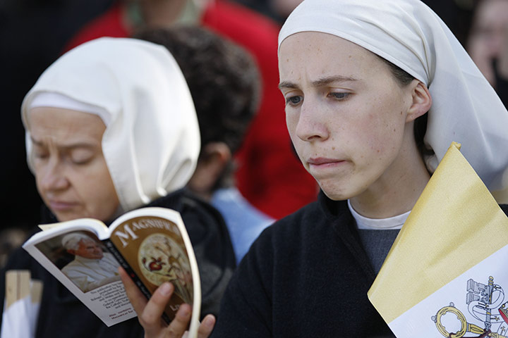 Pope Day 2: Nuns gathered outside listen to Pope Benedict XVI
