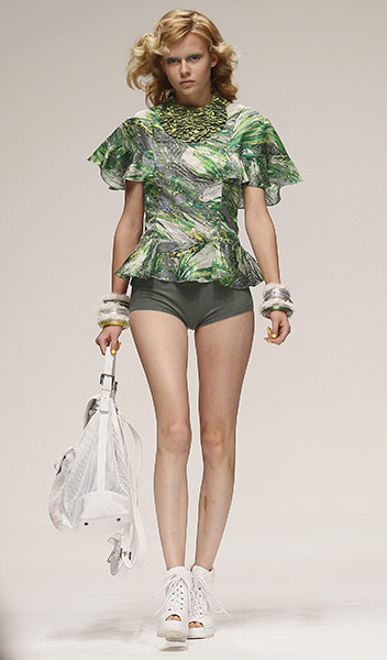 London Fashion Week Day 2: A model wears an outfit by designer Betty Jackson