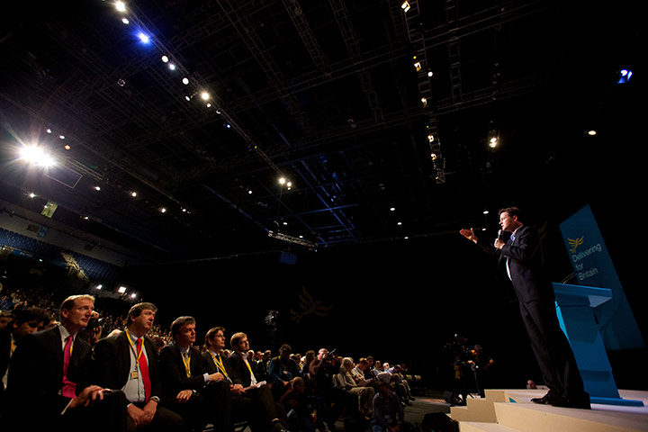 Liberal Democrats : Party leader Nick Clegg speaks at a question and answer session