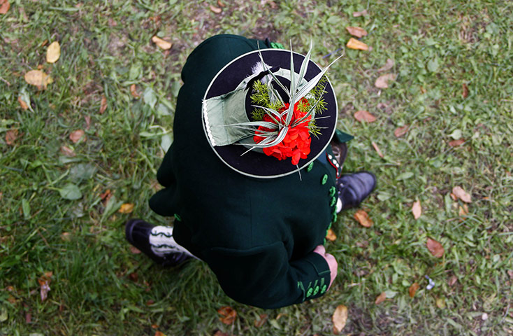 Oktoberfest in Munich: A Bavarian mountain rifleman at the opening ceremony in Munich