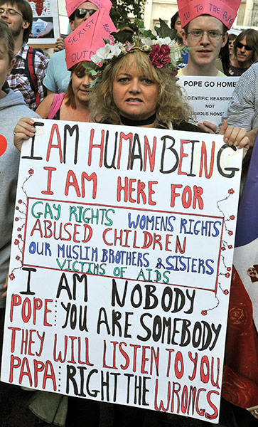 Pope Protestor: Demonstrators during the Protest the Pope march 