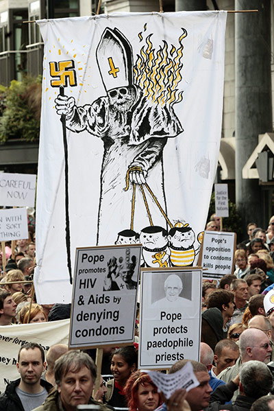 Pope Protestor: Protest against the Pope's state visit to the UK