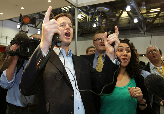 Liberal Democrats: Deputy Prime Minister Nick Clegg plays on a Wii video game console