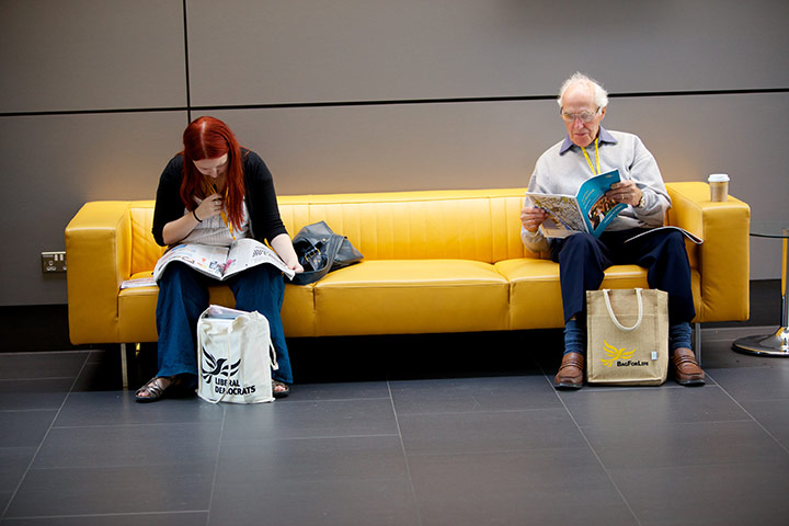 Thomond Liberal Democrats: 19 September: Delegates read on a yellow sofa at lunchtime
