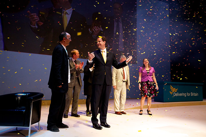 Thomond Liberal Democrats: 18 September: Nick Clegg speaks to Art Malik at an Electoral Reform rally