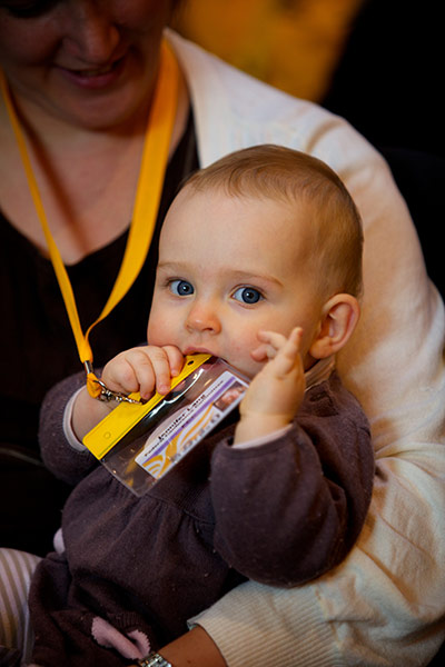 Thomond Liberal Democrats: Nine-month-old Madeleine Lang plays with her mother Jenni's security pass 