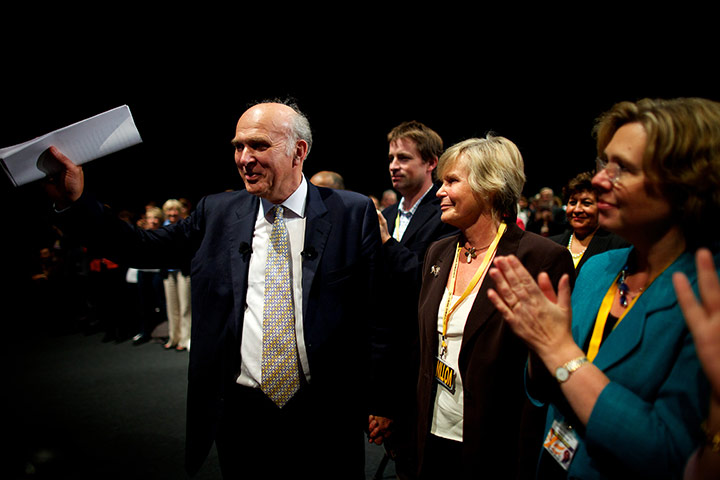 Thomond Liberal Democrats: Business secretary Vince Cable acknowledges the applause of delegates 