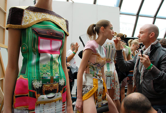 Mary Katrantzou: A makeup artist plies his trade